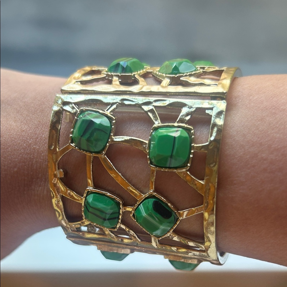 Gold and Green Gemstone Cuff Bracelet